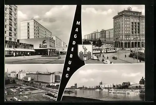 AK Magdeburg, Karl-Marx-Strasse, Wilhelm-Pieck-Allee, Interhotel International, an der Elbe