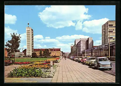 AK Neubrandenburg, Blumenmeer auf dem Karl-Marx-Platz