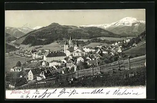 AK Mariazell i. Steiermark, Generalansicht im Tal mit der Basilika