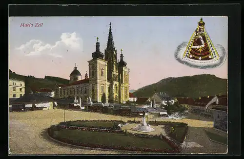 AK Mariazell i. Steiermark, der Vorplatz zur Basilika, Gnadenbild