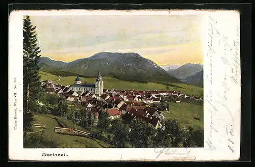 AK Mariazell i. Steiermark, Stadttotale mit der Basilika