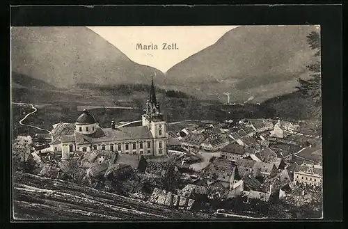 AK Mariazell i. Steiermark, Blick über die Basilika und die Stadt
