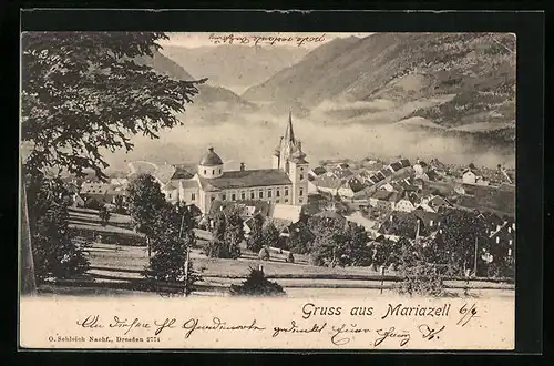 AK Mariazell i. Steiermark, Generalansicht mit der Basilika