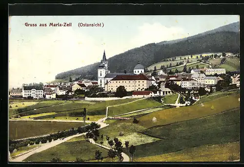 AK Mariazell i. Steiermark, Ortsansicht mit der Basilika