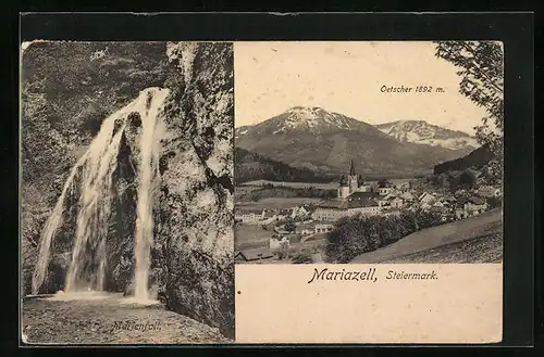 AK Mariazell i. Steiermark, der Marienfall, Blick zum Oetscher