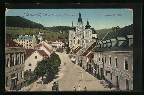 AK Mariazell i. Steiermark, auf der Grazerstrasse zur Basilika hin