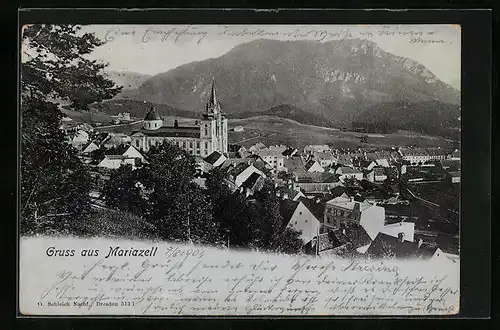 AK Mariazell i. Steiermark, Totalansicht der Stadt, Blick auf die Basilika