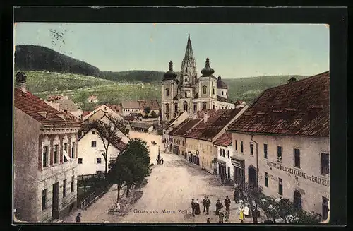 AK Mariazell i. Steiermark, Gasthof zur Goldenen Kanone, die Basilika