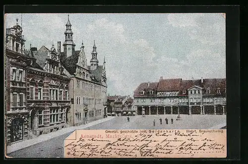 Seiden-Imitations-AK Arnstadt, Marktplatz