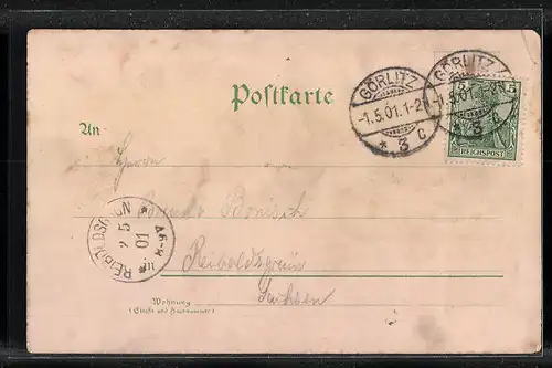 Lithographie Görlitz, Landeskrone, Burg, Körner-Denkmal