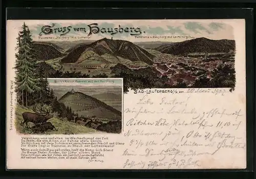 Künstler-AK Bad-Lauterberg i /H., Blick v. kleinen Kummel auf den Hausberg, Panorama in d. Lutterthal, Teilansicht