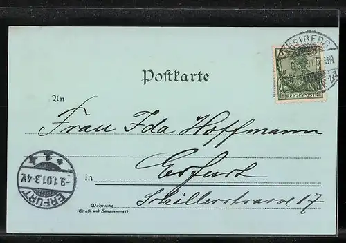 Mondschein-Lithographie Freiberg i. S., Albertpark mit Schwedendenkmal