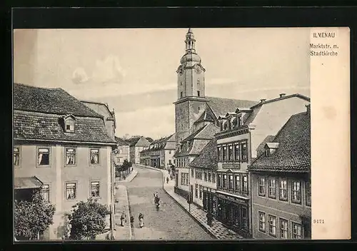 AK Ilmenau, Marktstrasse mit Stadtkirche