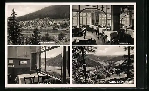 AK Manebach /Thür.. Wald, Pension-Café Waldfrieden, Innenansicht, Ausblick vom Café