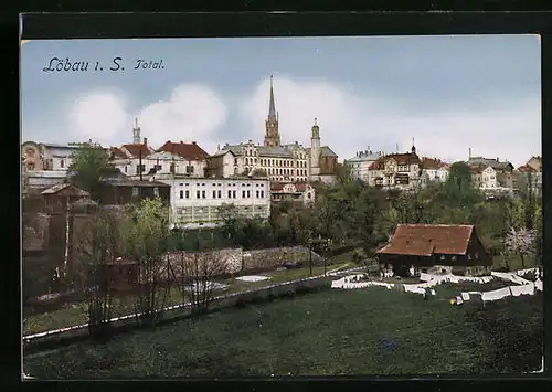 AK Löbau i. S., Totalansicht mit Wäscheleine