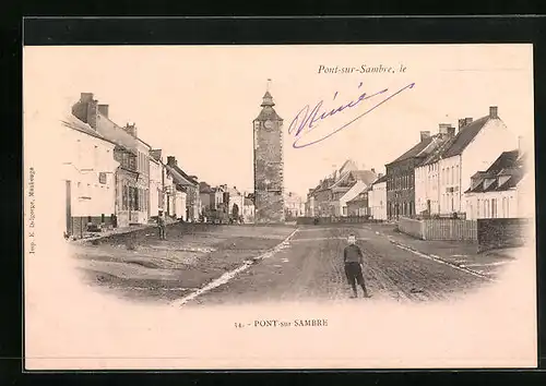 AK Pont-sur-Sambre, Une rue, Strassenpartie