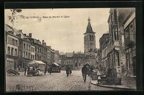 AK Le Cateau, Place du Marché et Église
