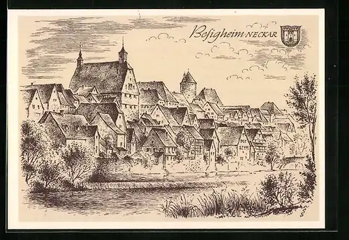 Künstler-AK Besigheim / Neckar, Ortsansicht