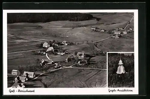 AK Grossherrischwand, Fliegeraufnahme der Ortschaft, Gugeln Aussichtsturm