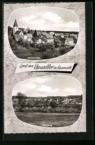 AK Neuweiler im Schwarzwald, Dorfansicht mit der Kirche, Blick auf die Siedlung