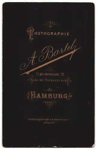 Fotografie A. Bartel, Hamburg, Gr. Johannisstr. 21, Bürgerliches Paar in hübscher Kleidung