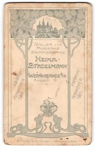 Fotografie Heinr. Stadelmann, Wernigerode, Ringstr. 9, Florale Umrandung mit dem Schloss Wernigerode