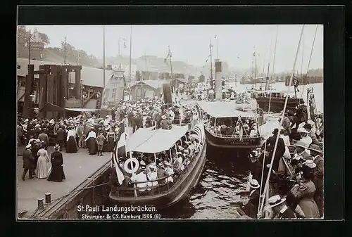 AK Hamburg-St. Pauli, Dampfer an den Landungsbrücken 1906, Fotoverlag Strumper & Co.