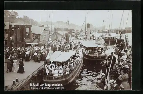 AK Hamburg-St. Pauli, Dampfer an den Landungsbrücken 1906, Fotoverlag Strumper & Co.