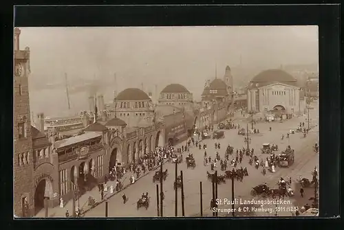 AK Hamburg-St. Pauli, Strassebahnen an Landungsbrücken 1911, Fotoverlag Strumper & Co.