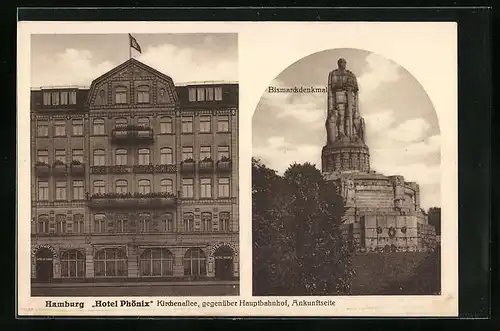 AK Hamburg-St.Georg, Hotel Phönix, Kirchenallee, Bismarckdenkmal
