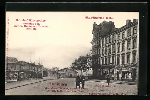 AK Hamburg, Bahnhof Klostertor mit Skandinavisk Hotel