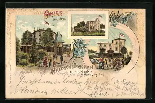 Lithographie Hamburg-Haake, Gasthaus Waldschlösschen in der Haake