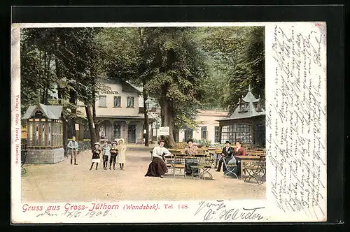 AK Hamburg-Wandsbek, Gasthaus Gross-Jüthorn mit Gästen