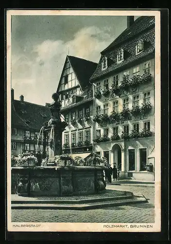 AK Halberstadt, Holzmarkt mit Brunnen