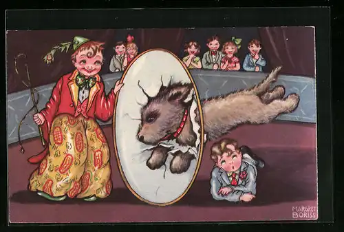 Künstler-AK Margret Boriss: Hundedressur im Zirkus
