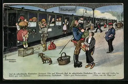 Künstler-AK Hans Boettcher: Stuttgart, Trubel am schwäbischen Bahnhof