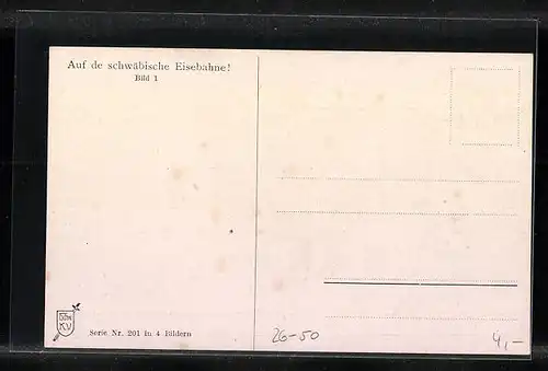 Künstler-AK Hans Boettcher: Mann mit Bauchladen am Bahnhof, schwäbische Eisenbahn