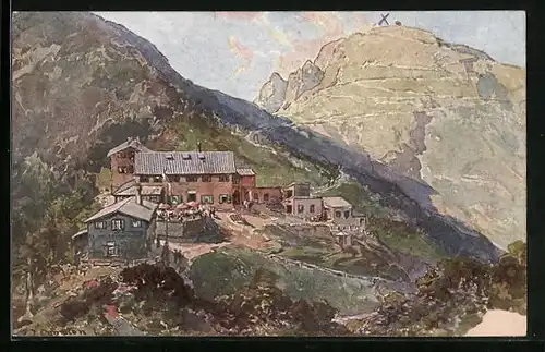 Künstler-AK Edward Theodore Compton: Herzogstand mit Unterkunftshaus