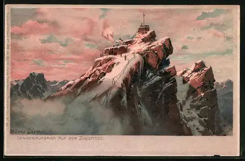 Künstler-AK Zeno Diemer: Sonnenaufgang auf der Zugspitze