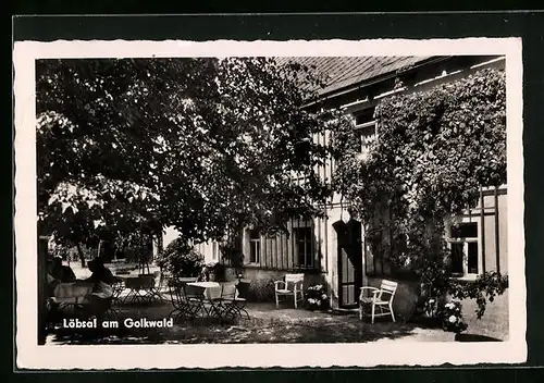 AK Löbsal, Gasthaus zum Jägerheim mit Terrasse