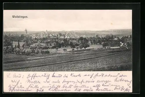 AK Waiblingen, Ortsansicht mit Blick über die Felder