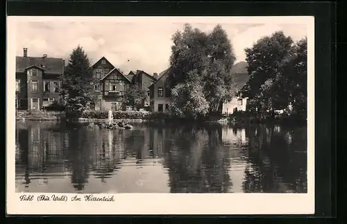 AK Suhl i. Thür. Wald, Am Herrenteich mit Springbrunnen