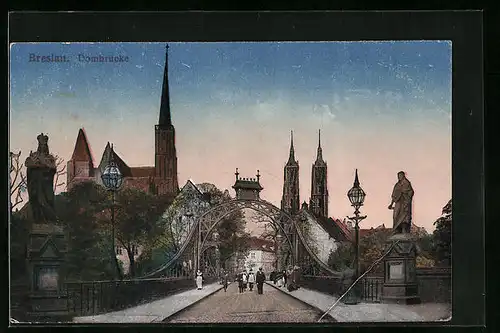 AK Breslau, Passanten auf der Dombrücke