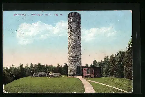 AK Adlersberg i. Thür., Ausflügler vor dem Turm