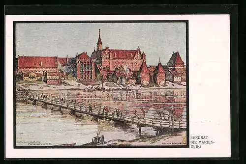 Künstler-AK Marienburg, Brücke vor der Burg