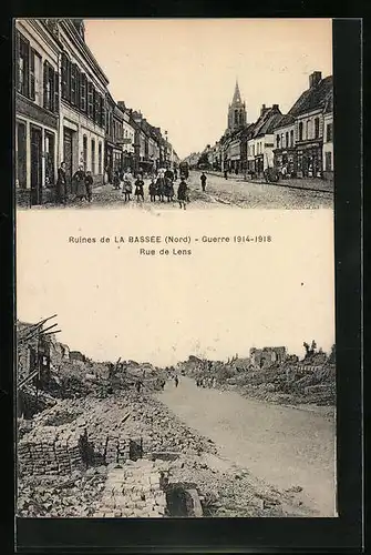 AK La Bassée, Ruines de la Rue de Lens, Guerre 1914-1918