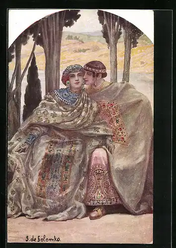 Künstler-AK S. Solomko: Byzantinische Idylle, Zwei Geliebte
