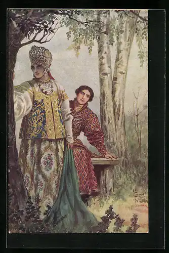 Künstler-AK S. Solomko: A difficult answer, Mann wartet auf Antwort seiner Geliebten