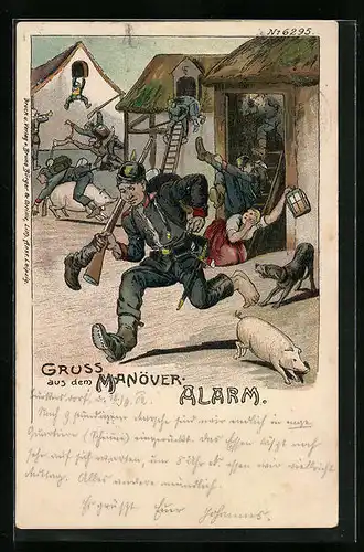 Künstler-AK Bruno Bürger & Ottillie Nr. 6295: Gruss aus dem Manöver, Alarm