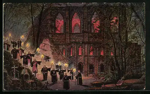 Künstler-AK Oybin, Mönchszug